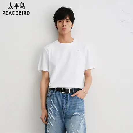 【商场同款】太平鸟男装双面布韩版时尚纯色刺绣短袖T恤B1CNE2181图片