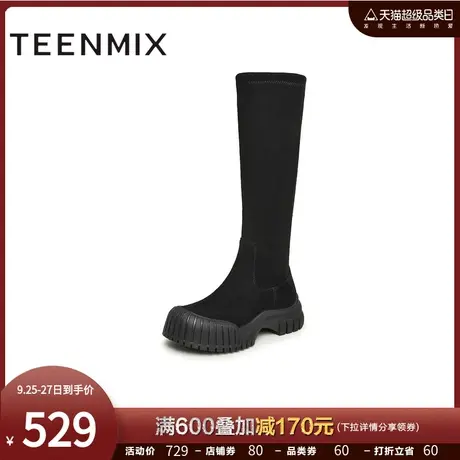 天美意休闲时装靴弹力靴长靴女厚底高筒骑士靴子2023冬新NTX25DG3图片