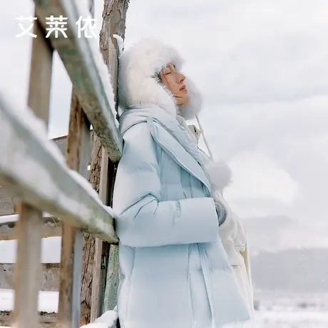 艾莱依致感收腰鹅绒羽绒服新款时尚松弛感连帽腰带西装领外套保暖图片