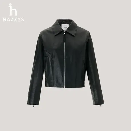 【商场同款】Hazzys哈吉斯宽松短款皮衣女士2025年秋冬新款外套商品大图