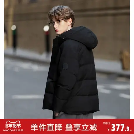 唐狮2026冬季短款羽绒服男生黑色连帽加厚保暖面包服时尚经典外套商品大图
