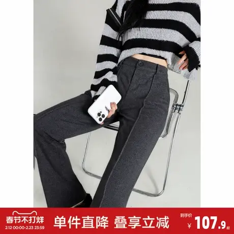 唐狮2026秋冬新款休闲长裤女毛呢显瘦直筒休闲裤子慵懒风百搭时尚图片