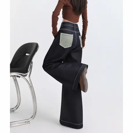 唐狮秋冬季牛仔长裤女微喇显瘦百搭直筒阔腿长裤女裤简约风TD商品大图