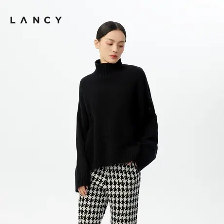 朗姿[烟火年华]针织衫冬季新款貂绒轻奢设计感半高领针织衫女商品大图