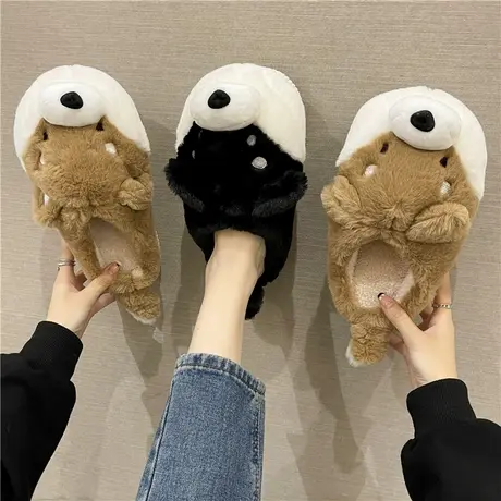 棉拖鞋女冬季家居室内可爱哈士奇保暖情侣防滑厚底毛绒棉鞋女外穿商品大图