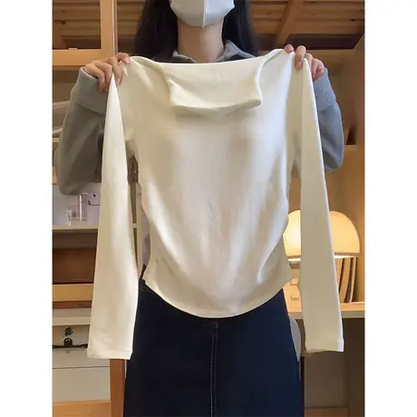 小个子短款高领长袖T恤女秋冬保暖德绒打底衫内搭修身辣妹上衣商品大图