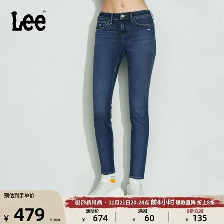 Lee商场同款418修身中腰窄脚优形丹宁蓝色女牛仔裤LWB100418101图片