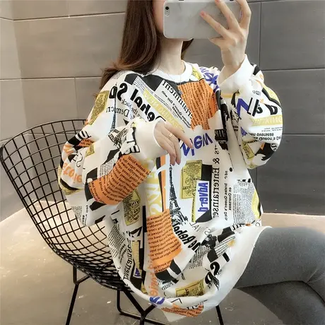 2023年拼色字母卫衣女百搭秋冬季新款女装宽松韩版上衣ins潮流商品大图