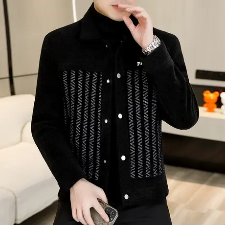 男装冬款金貂绒保暖外套2023新款秋冬季时尚拼接加厚休闲呢子夹克商品大图