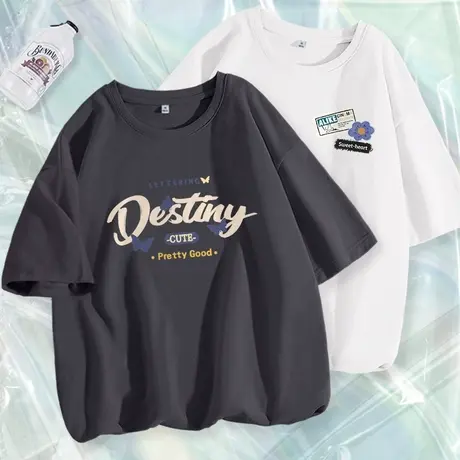 ZR真维斯黑色短袖t恤女夏2023新款纯棉半袖时尚休闲复古小众上衣商品大图