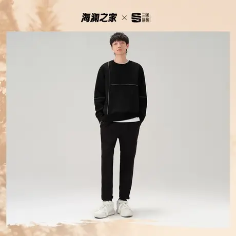 HLA/海澜之家三国系列卫衣23冬加绒圆领刺绣宽松保暖套头衫男商品大图
