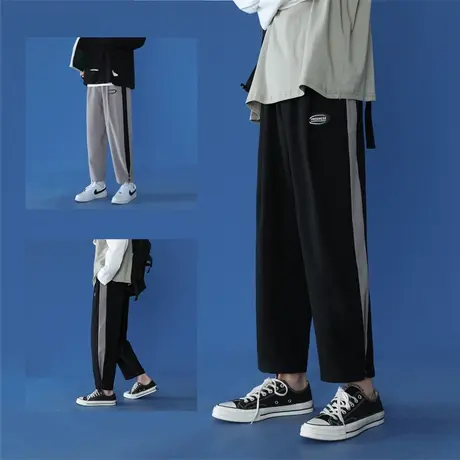 运动裤男九分裤潮流春季薄款百搭青年韩版宽松直筒阔腿休闲裤子男商品大图