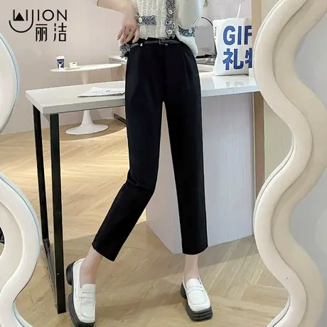 丽洁黑色垂感西装裤女秋季2023新款九分裤高腰小直筒裤显瘦烟管裤商品大图