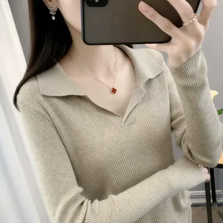 抽绳打底衫2024春季新款上衣针织衫方领设计感长袖条纹宽松毛衣潮商品大图