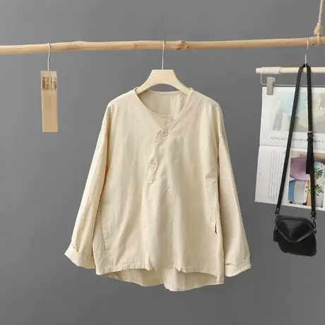 小众圆领斜襟长袖休闲短外套女秋装2023年新款设计感宽松上衣女装图片