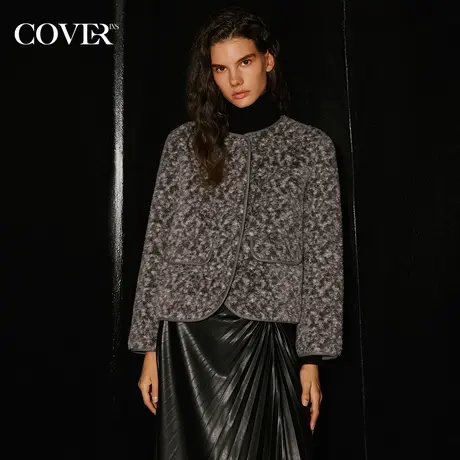 COVER冬季高细支羊毛提花小香风外套图片