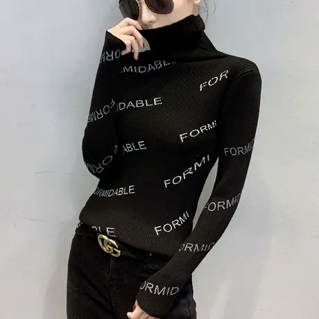 加绒毛衣女套头秋冬加厚保暖高领针织衫洋气修身紧身内搭打底上衣商品大图