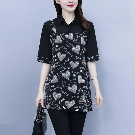 大码女装短袖雪纺衬衫女2023夏季新款遮肚子小衫减龄胖MM宽松上衣商品大图