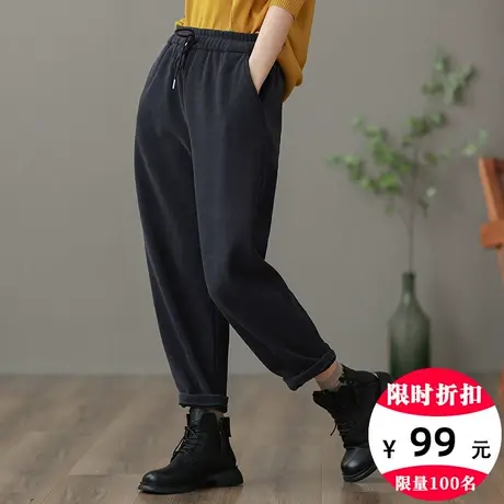 dza 高腰显瘦加厚加绒裤子女冬外穿长裤宽松阔腿裤运动卫裤直筒裤图片