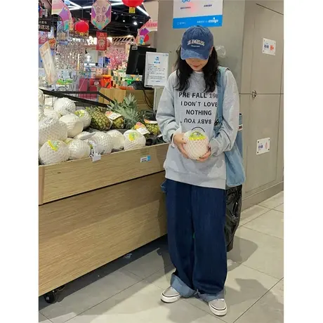 红续oversize慵懒风宽松圆领卫衣女2023春装新款长袖百搭字母上衣商品大图