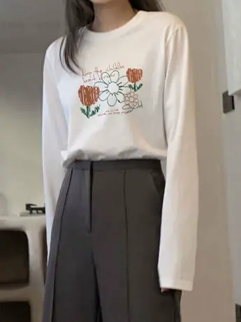 春秋白色仿棉长袖t恤女2023新款冬季加绒内搭打底衫今年流行上衣商品大图