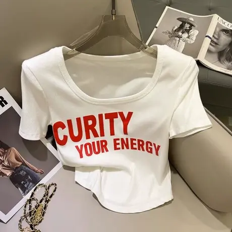 ins超火字母印花T恤短袖女夏季修身显瘦洋气减龄纯棉上衣半袖潮图片
