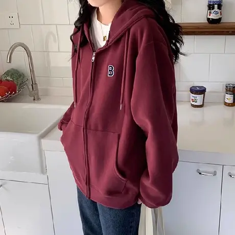 开衫拉链连帽卫衣女春秋薄款韩版学生宽松oversize休闲上衣外套潮商品大图