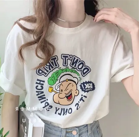 美式纯棉特超大码女装200斤胖mm短袖t恤女宽松卡通显瘦半袖上衣服商品大图