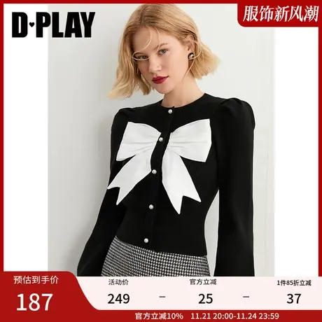 DPLAY秋装新ins蝴蝶结修身针织小衫法式复古泡泡袖甜酷上衣商品大图