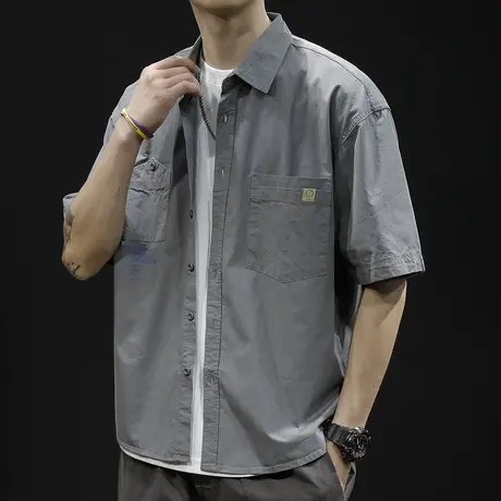 短袖衬衫男士夏季薄款高级感2024新款潮牌多口袋工装休闲外套半袖商品大图