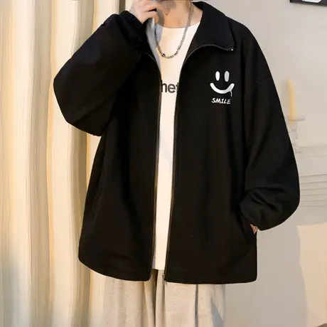 华夫格翻领夹克外套男春秋季ins简约港风帅气少年感上衣oversize商品大图