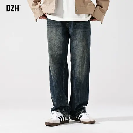 男士黑色牛仔裤美式高街裤子潮流男直筒宽松休闲裤2024新款阔腿裤商品大图