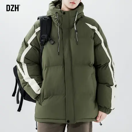 男士军绿色连帽棉衣外套男冬季加厚潮牌面包棉服男款2023新款袄子商品大图