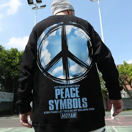 oversize秋冬款宽松反战加肥加大码圆领加绒加厚胖子卫衣潮流男潮商品大图