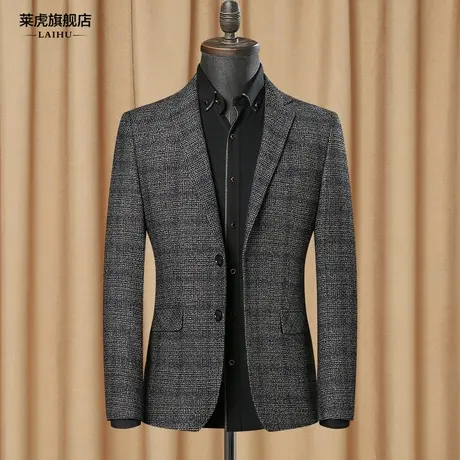 秋季新款中年男士休闲小西服上衣韩版修身商务格子单件西装男外套商品大图