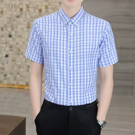 夏季格子短袖衬衫男士商务休闲半袖衬衣潮流英伦风修身高级感寸衣图片