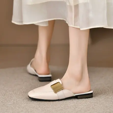 永希包头半拖女2024春季新款舒适平底防滑穆勒鞋大码外穿女士拖鞋商品大图