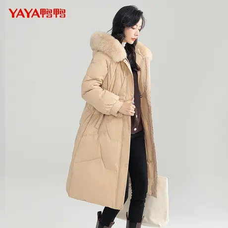【鸭鸭甄选】鸭鸭羽绒服女2023年中长款过膝狐狸毛领加厚宽松外套图片