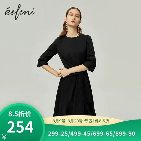 伊芙丽连衣裙春款七分袖气质显瘦不规则中长款裙子1BC290591商品大图