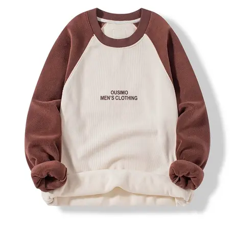 青年男士加绒加厚卫衣秋冬季保暖内衣潮拼接一体绒保暖打底衫上衣图片