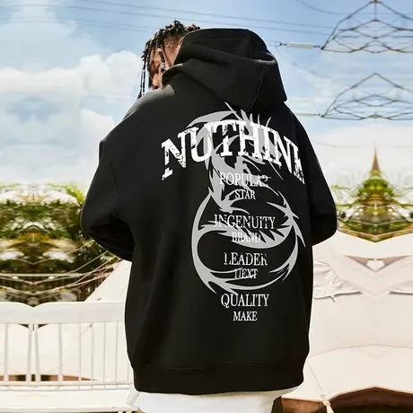 Nuthink美式加绒加厚龙年新年过年龙图案卫衣潮牌男国潮大码外套图片