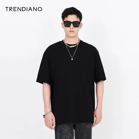 TRENDIANO春夏男装潮牌新款刺绣logo简约百搭圆领短袖T恤男图片
