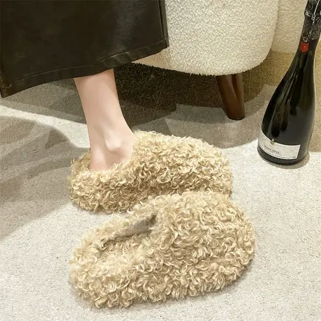 包头半拖鞋女外穿2023新款家居泰迪毛拖秋冬季休闲防滑懒人毛毛鞋商品大图