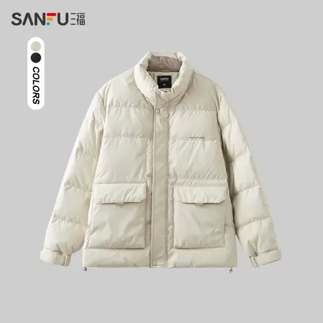 三福2023冬季男士净色PU羽绒服 保暖宽松立领外套男481716商品大图