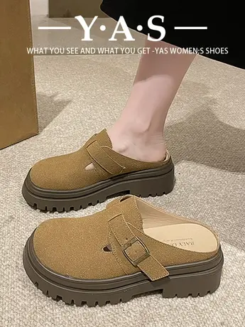 复古厚底博肯鞋包头半拖鞋女夏外穿2024年新款网红高跟小个子凉拖商品大图