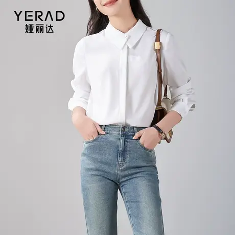 娅丽达设计感别致门襟长袖白衬衫女春季2024新款通勤气质雪纺衬衣商品大图