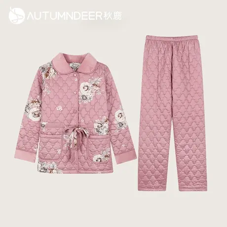 秋鹿珊瑚绒三层加厚夹棉睡衣女秋冬天丝棉家居服休闲简约套装2503商品大图