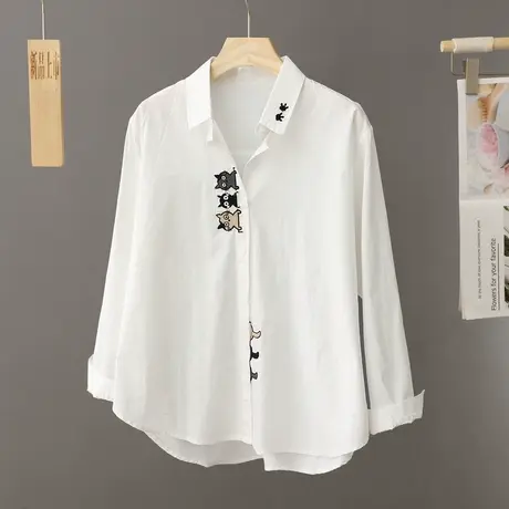 白色衬衫女休闲洋气2024春秋季新款上衣宽松小个子设计感纯棉衬衣图片