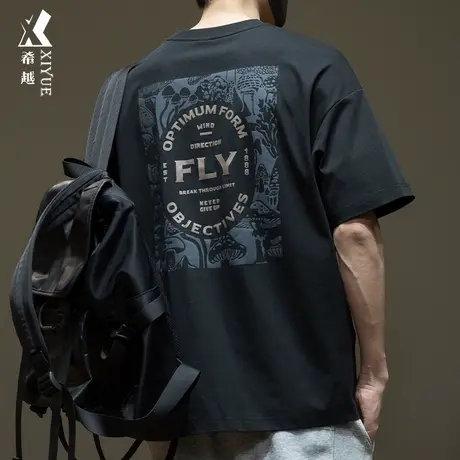 美式休闲复古短袖T恤男夏季新款宽松大码潮流男士体恤男装上衣服商品大图