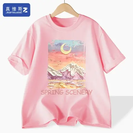 真维斯Z+粉色短袖t恤女韩版时尚打底衫2024夏季新款半袖上衣潮牌H图片